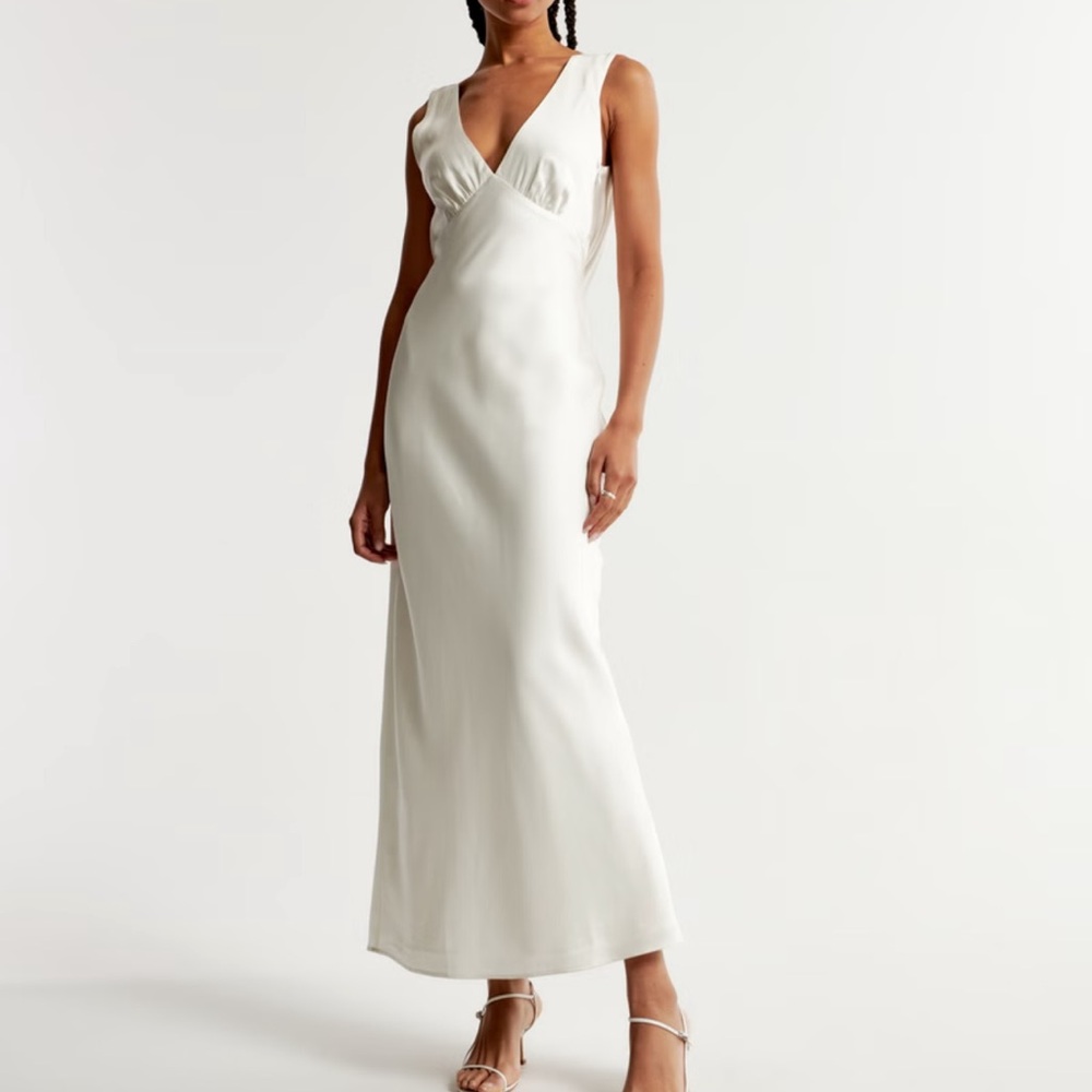 Abercrombie & Fitch White Satin V-Neck Slip Dress